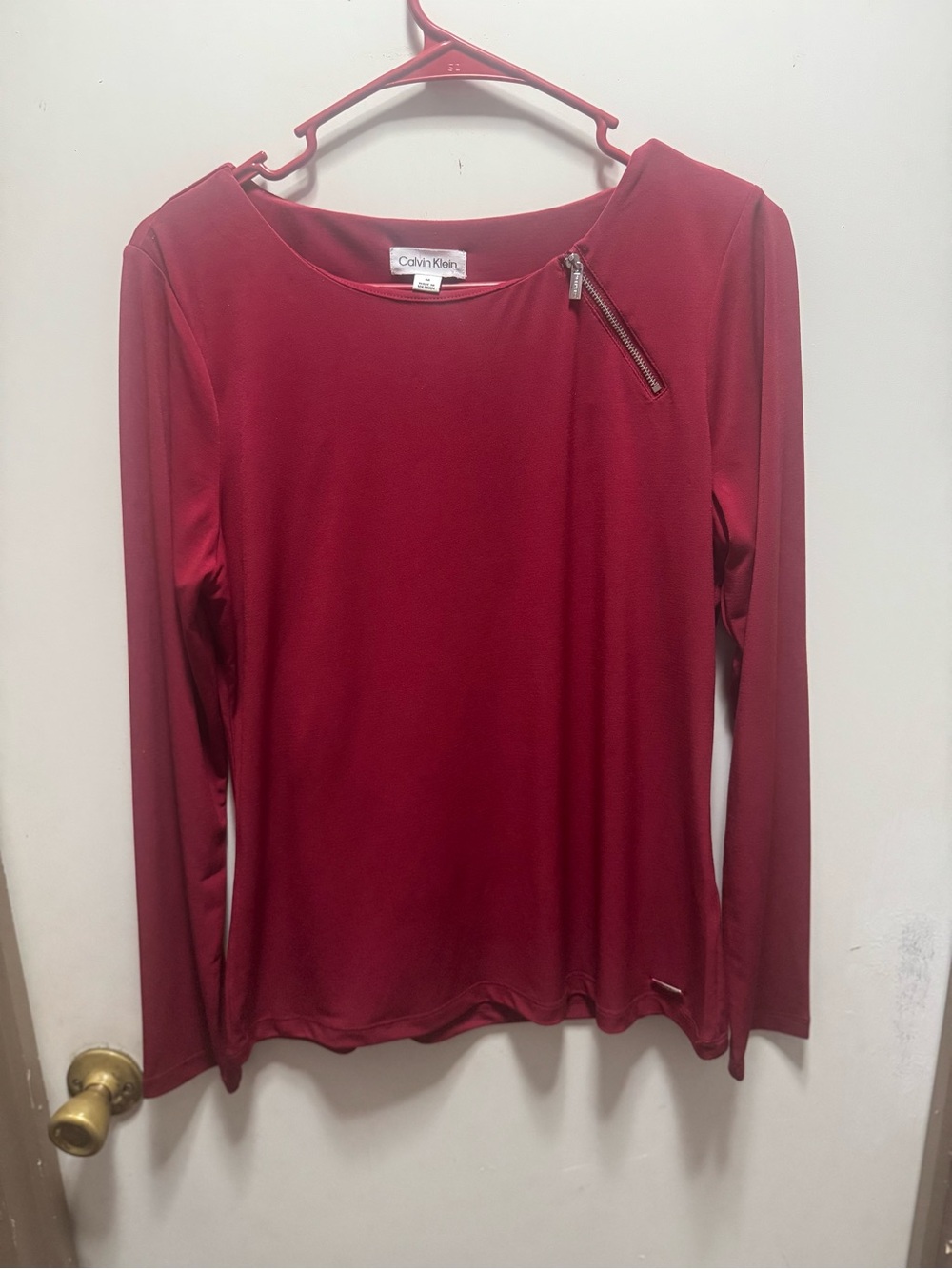 Calvin Klein Women's Burgundy Long-Sleeve Zip Accent Top